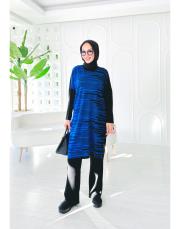 peri çizgili oversize salaş triko tunik sax