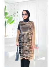 peri çizgili oversize salaş triko tunik sütlü kahve