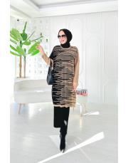 peri çizgili oversize salaş triko tunik sütlü kahve 2