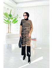 peri çizgili oversize salaş triko tunik sütlü kahve 3