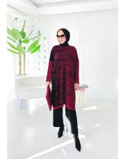 peri çizgili oversize salaş triko tunik bordo