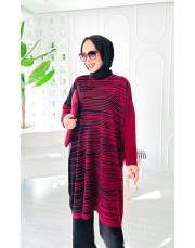 peri çizgili oversize salaş triko tunik bordo 2