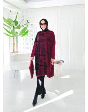 peri çizgili oversize salaş triko tunik bordo 3