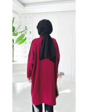 peri çizgili oversize salaş triko tunik bordo 4