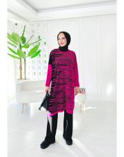 peri çizgili oversize salaş triko tunik fuşya