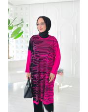 peri çizgili oversize salaş triko tunik fuşya 2