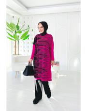 peri çizgili oversize salaş triko tunik fuşya 3