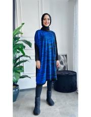 peri çizgili oversize salaş triko tunik indigo