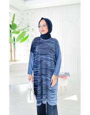 peri çizgili oversize salaş triko tunik indigo 2