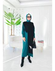 elisa merserize fırfırlı triko elbise öbaşıyeşil