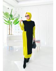 elisa merserize fırfırlı triko elbise yağyeşili