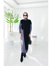 elisa merserize fırfırlı triko elbise antrasit