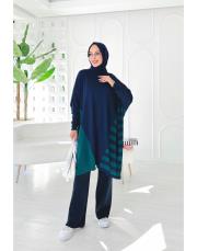 arsel merserize çizgili tunik lacivert