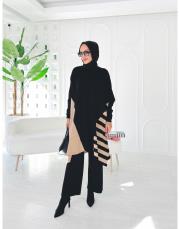 arsel merserize çizgili tunik siyah