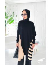 arsel merserize çizgili tunik siyah 3