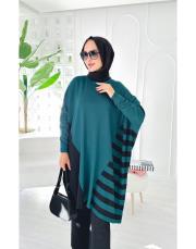 arsel merserize çizgili tunik zümrüt