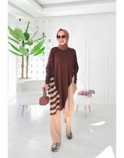 arsel merserize çizgili tunik kahve