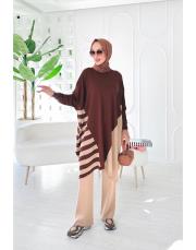 arsel merserize çizgili tunik kahve 3