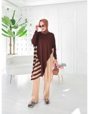 arsel merserize çizgili tunik kahve 4