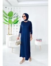 burbury yaka merserize triko elbise lacivert