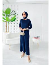 burbury yaka merserize triko elbise lacivert 2