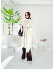 biyeli diz altı  triko tunik krem