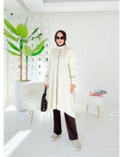 biyeli diz altı  triko tunik krem 2