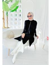 biyeli diz altı  triko tunik siyah