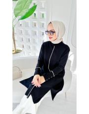 biyeli diz altı  triko tunik siyah 3