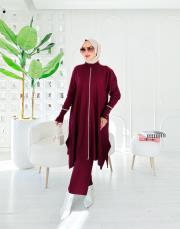 biyeli diz altı  triko tunik bordo