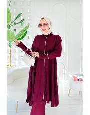 biyeli diz altı  triko tunik bordo 2