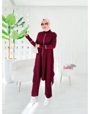 biyeli diz altı  triko tunik bordo 3