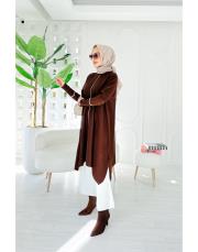 biyeli diz altı  triko tunik kahve