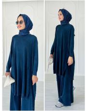 lace %100 pamuk ip triko tunik lacivert