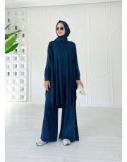 lace %100 pamuk ip triko tunik lacivert 2