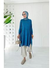 lace %100 pamuk ip triko tunik mavi