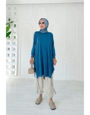 lace %100 pamuk ip triko tunik mavi 2