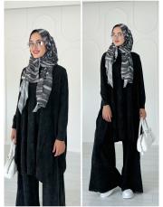 lace %100 pamuk ip triko tunik siyah 2