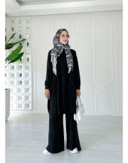 lace %100 pamuk ip triko tunik siyah 3