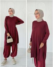 lace %100 pamuk ip triko tunik bordo