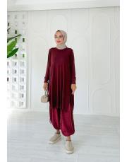lace %100 pamuk ip triko tunik bordo 2
