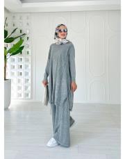 lace %100 pamuk ip triko tunik gri 2