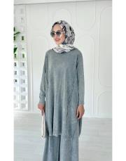 lace %100 pamuk ip triko tunik gri 3