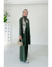 lace %100 pamuk ip triko tunik haki