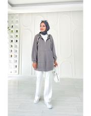 alix oysho şeritli kap gri