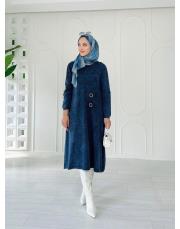 helen pamuk triko tokalı elbise lacivert