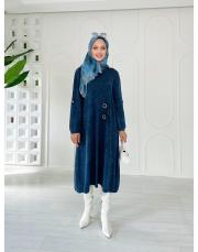 helen pamuk triko tokalı elbise lacivert 2