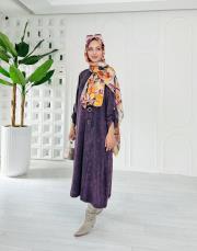 helen pamuk triko tokalı elbise mor