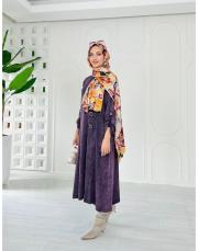 helen pamuk triko tokalı elbise mor 2