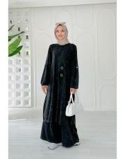 helen pamuk triko tokalı elbise siyah